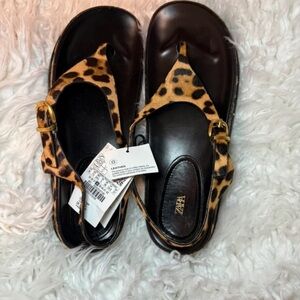 Zara Leopard Print Sandals - Black and Brown